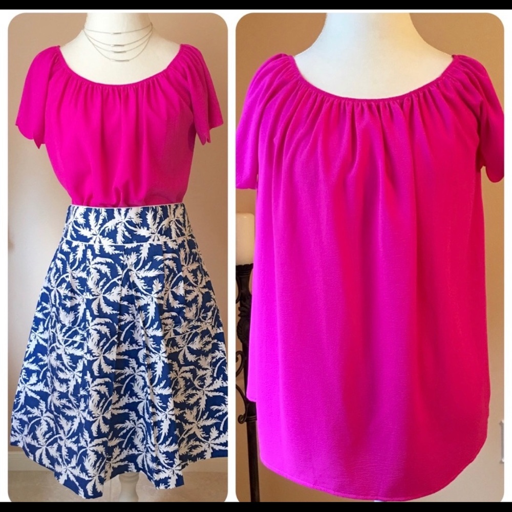 Bright Fuchsia Pink Scalloped Sleeve Blouse